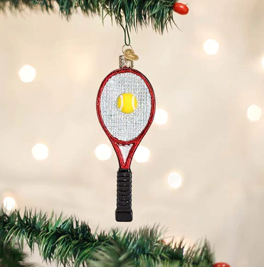 Red Tennis Racquet Glass Ornament  Old World Christmas   