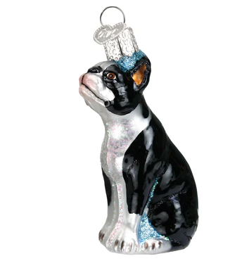 Boston Terrier Glass Ornament  Old World Christmas   