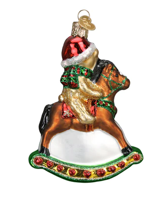 Rocking Horse Teddy Glass Ornament  Old World Christmas   