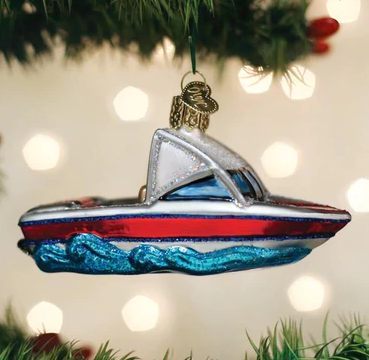 Ski Boat Glass Ornament  Old World Christmas   