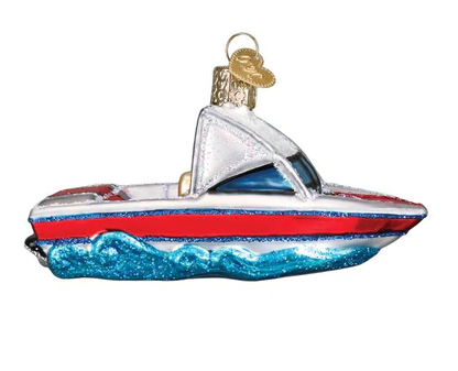 Ski Boat Glass Ornament  Old World Christmas   