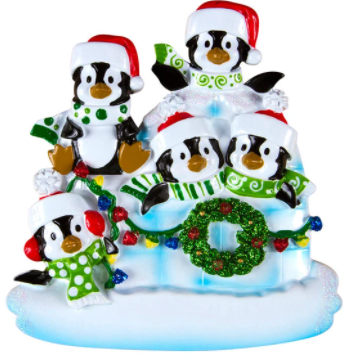 Igloo with Penguins Family Personalized Ornament  GSM Pers Orn Family of 5  