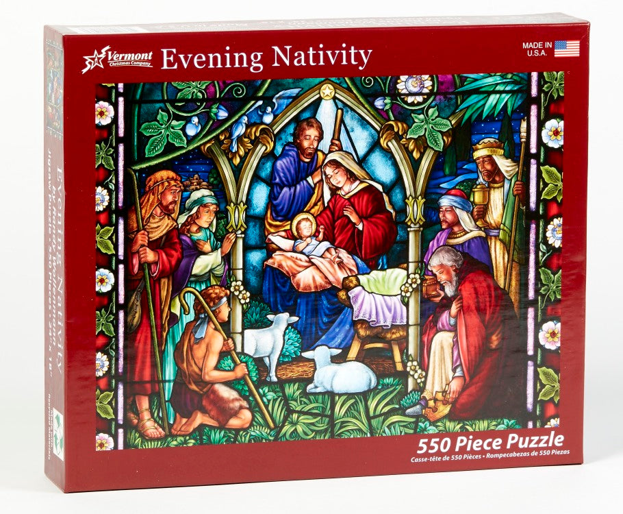 Stained Glass Evening Nativity 1000 Piece Puzzle  Vermont Christmas Company   