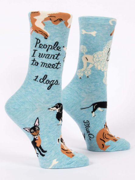 People I Want to Meet - Dogs Women's Crew Socks  Blue Q   