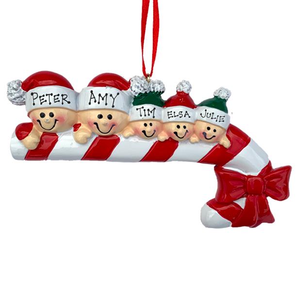 Candy Cane Family Personalized Ornament  GSM Pers Orn Family of 5  