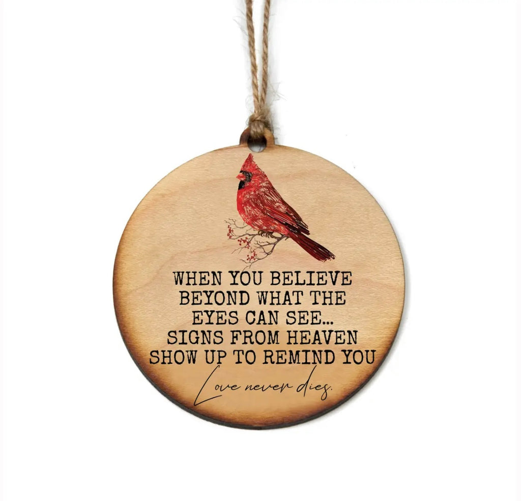 Inspirational Cardinal Ornaments  Driftless Studios Love Never Dies  