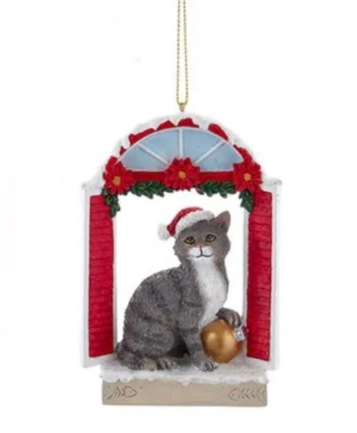 Christmas Cat Personalized Ornament  Kurt Adler Gray  