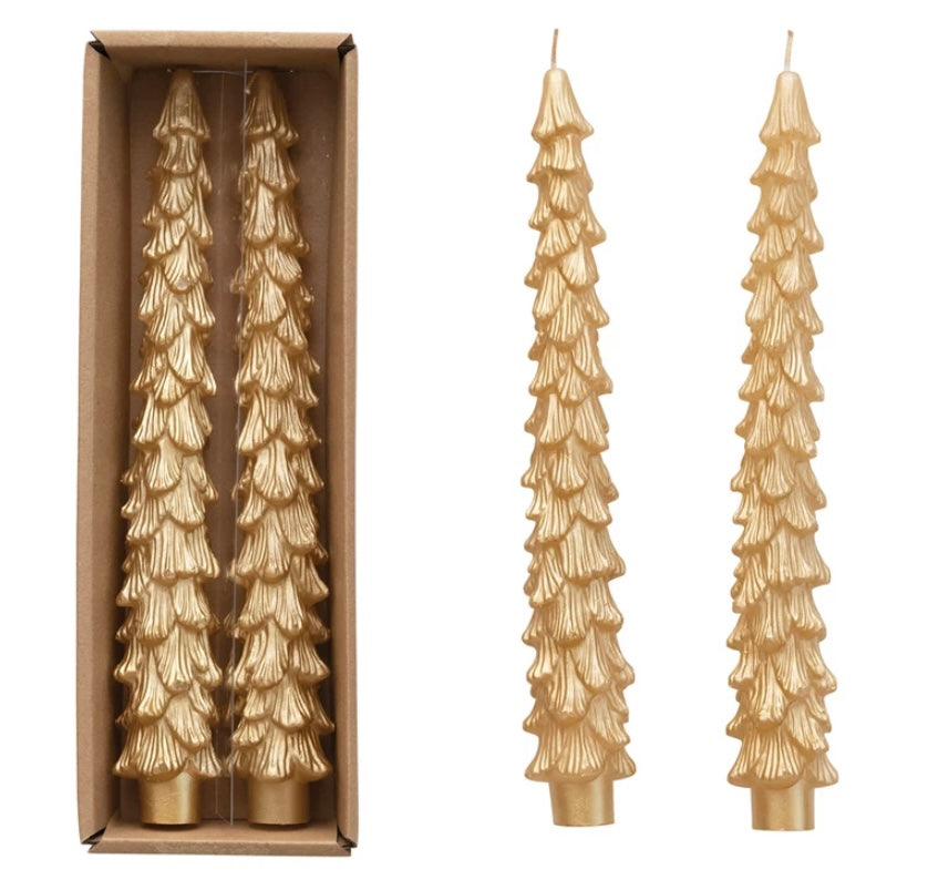 Tree Shaped Taper Candles  Creative Co-Op Gold 10" 