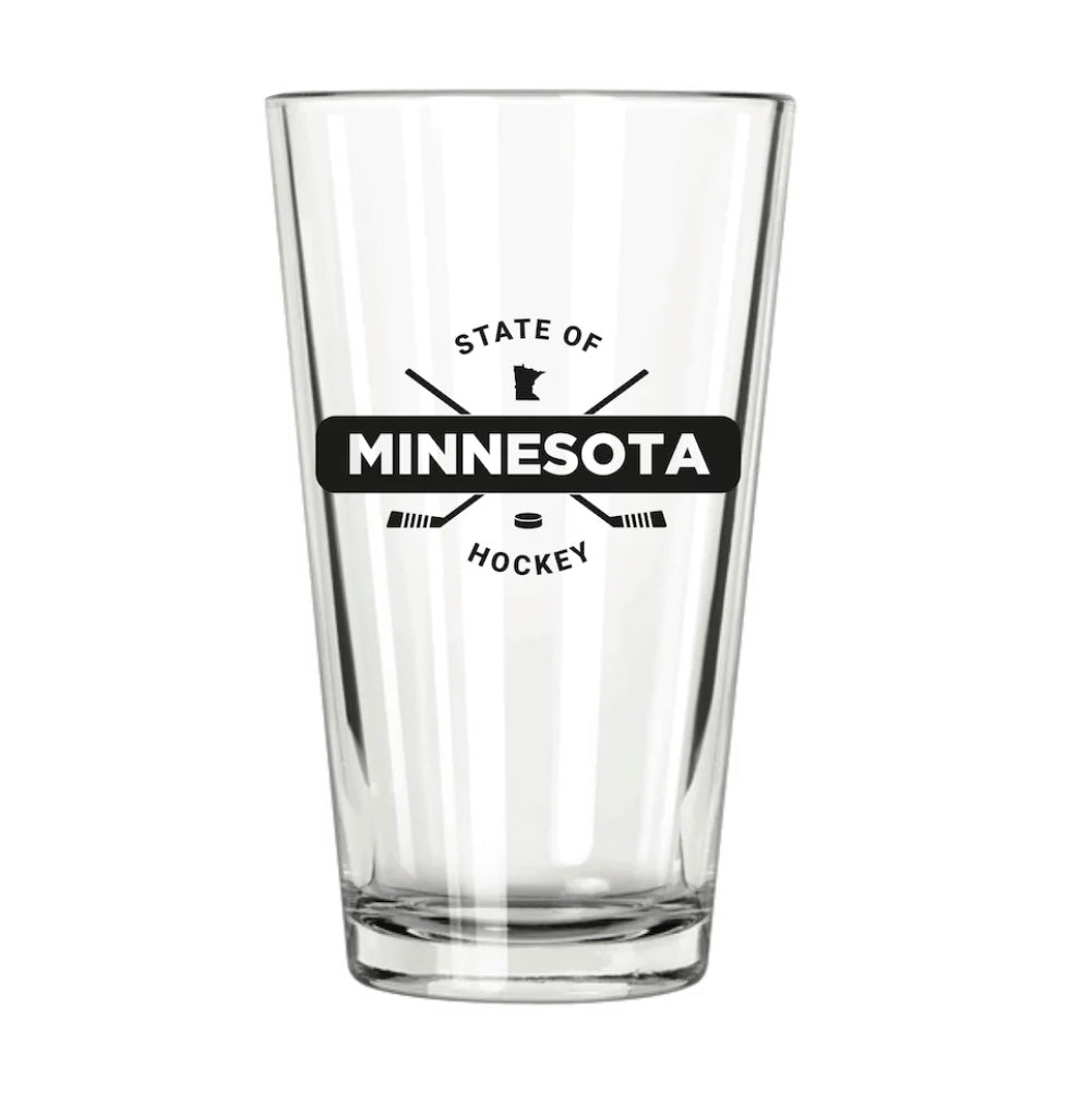 Minnesota State of Hockey Pint Glass  Northern Glass   