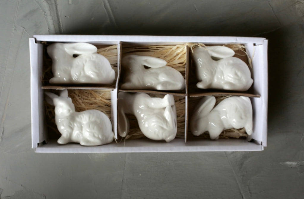 White Ceramic Bunnies/Birds Sets  Creative Co-Op   