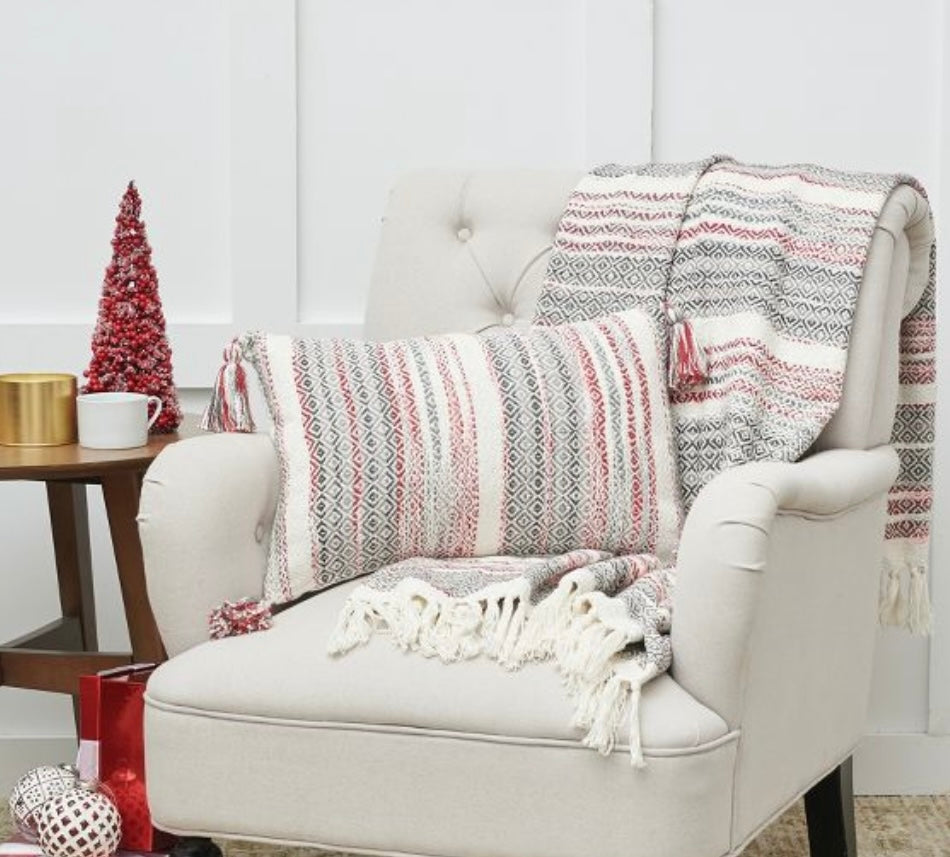 Cozy Nordic Christmas Red & Gray  C & F Throw  