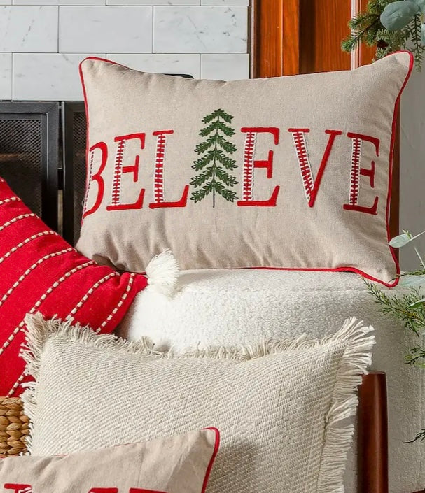 Christmas Believe Embroidered Pillow  Peking   