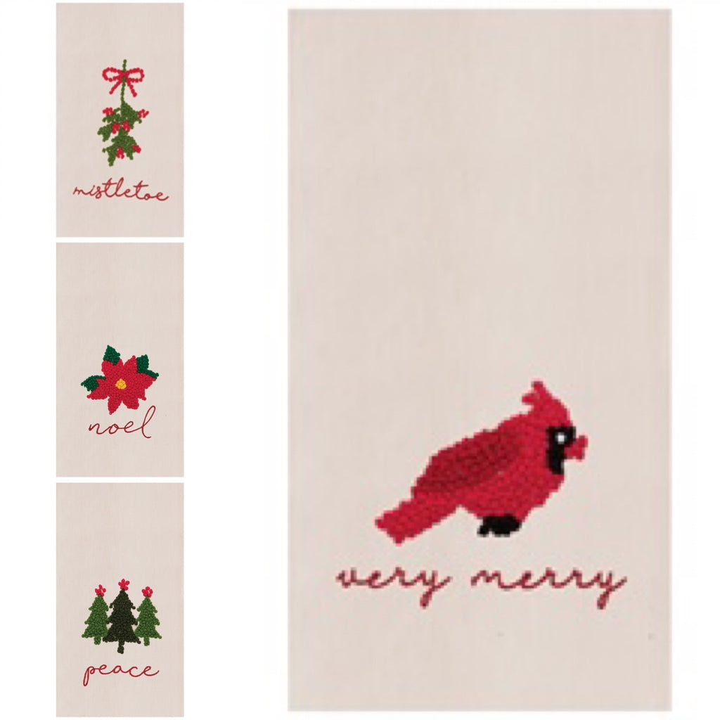 French Knot Christmas Hand Towels  C & F   