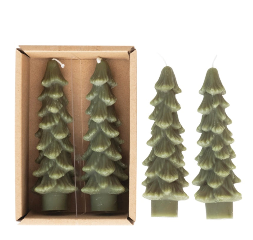 Tree Shaped Taper Candles  Creative Co-Op Evergreen 5" 