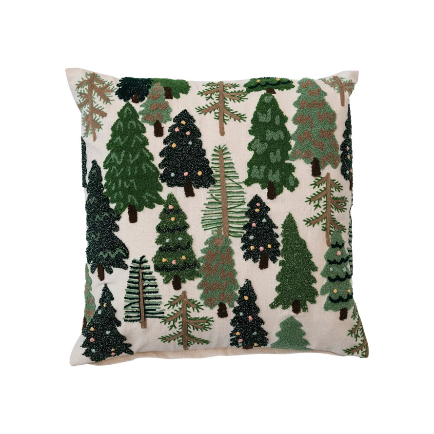 Trees & French Knots Embroidered Pillow  Creative Co-Op   