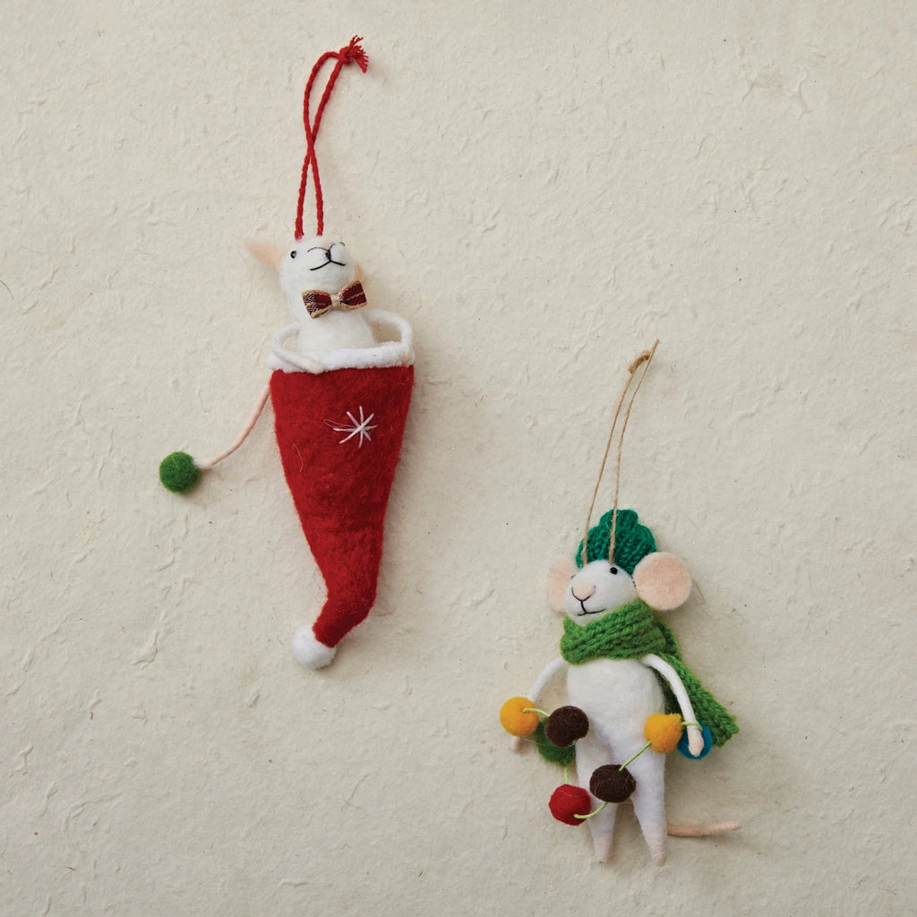 Felt Mouse in Knit Scarf & Hat Ornament  Creative Co-Op   